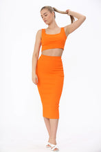 Load image into Gallery viewer, Orange Crop Top Midi Skirt Co-Ord Set
